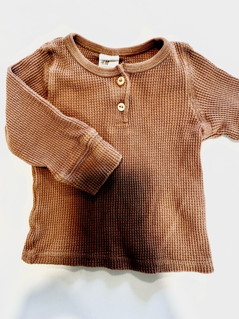 H&M Brown Waffle Knit Long Sleeve Henley Top